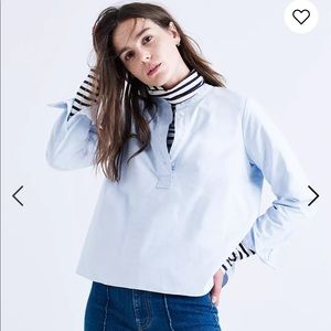 Madewell Coastal Grandmother Blue Long Sleeve Oxford Popover Peasant Shirt XS